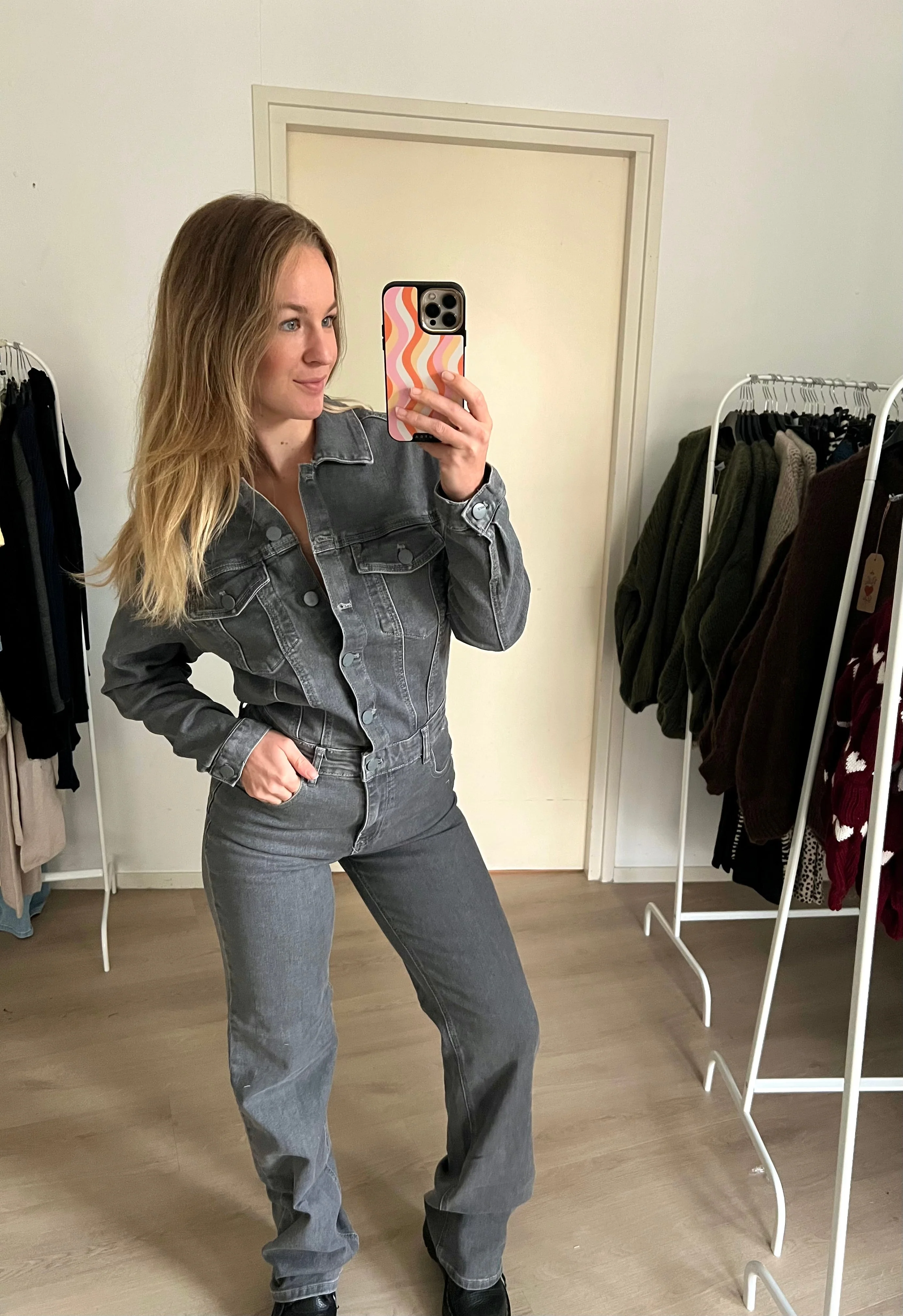 Denim Jumpsuit Stretch Grey - Image 4